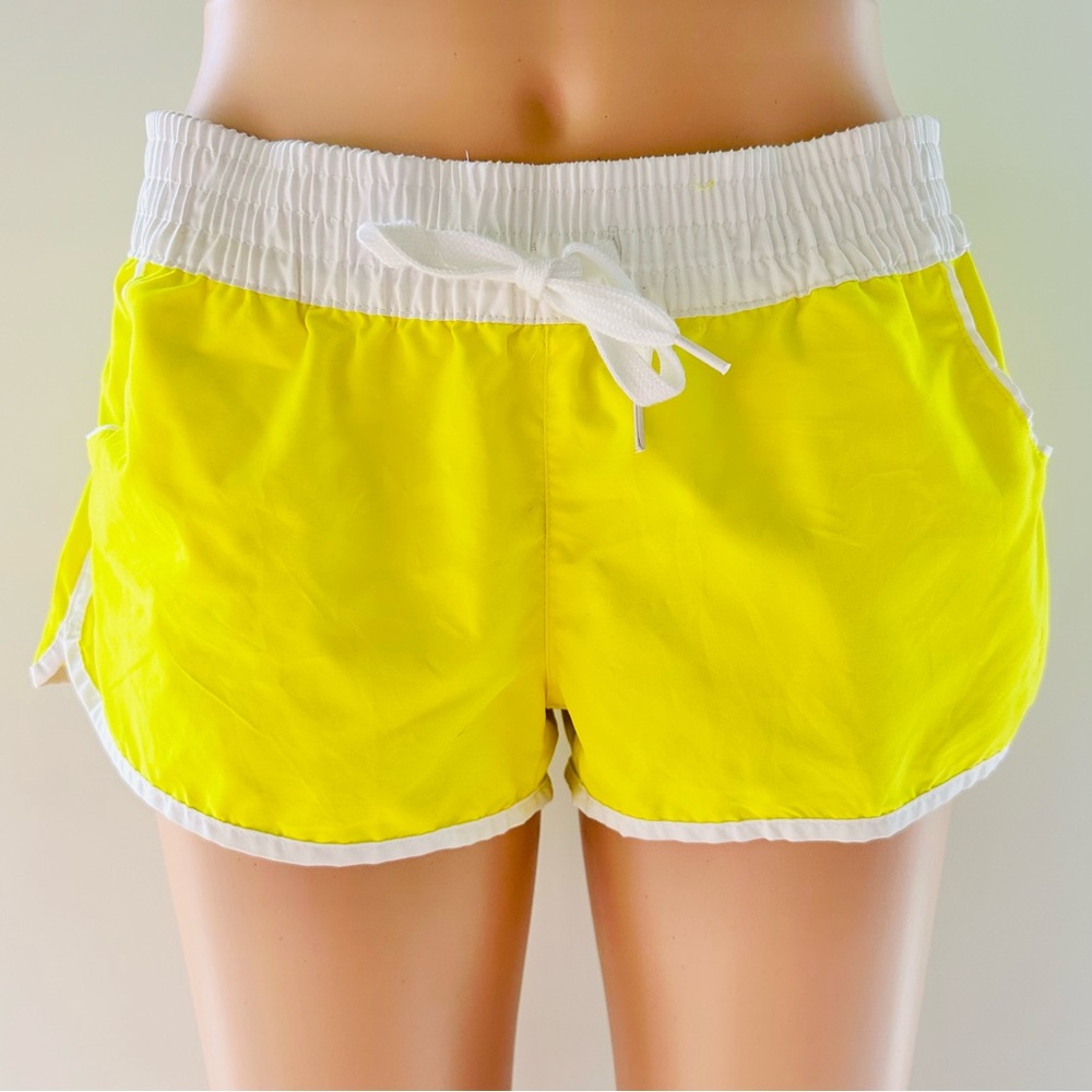Ocean Pacific OP neon yellow white boyfriend shorts. Size junior M 7-9